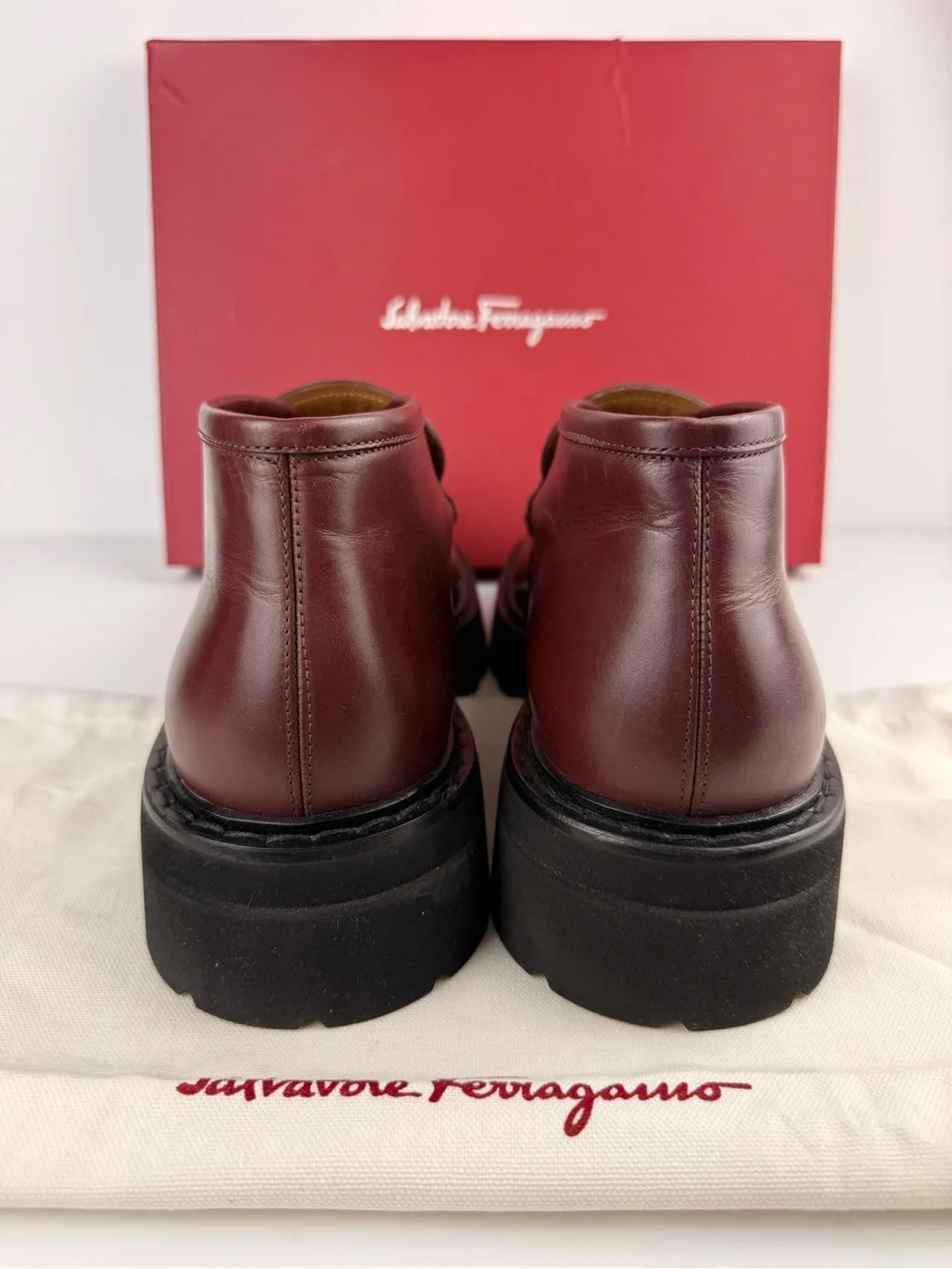 Salvatore Ferragamo Men’s Geffer 2 Gancini Leather Lug Sole Ankle Loafers 9.5M